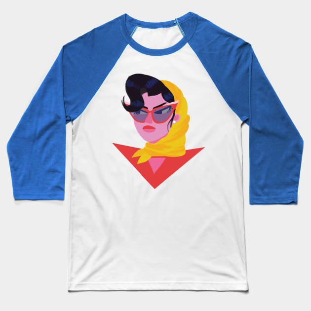 Retro Lady Baseball T-Shirt by Maia Fadd